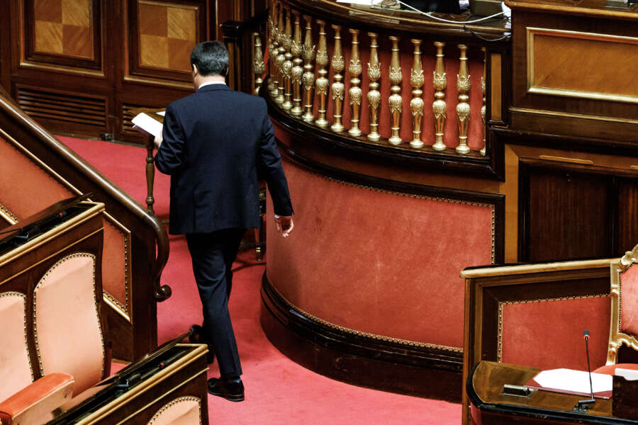 Il ministro delle Infrastrutture Matteo Salvini al Senato durante il Question time a Roma, Giovedì, 18 aprile 2024 (Foto Roberto Monaldo / LaPresse)

Infrastructure Minister Matteo Salvini in the Senate during Question time in Rome, Thursday, April 18, 2024 (Photo by Roberto Monaldo / LaPresse)