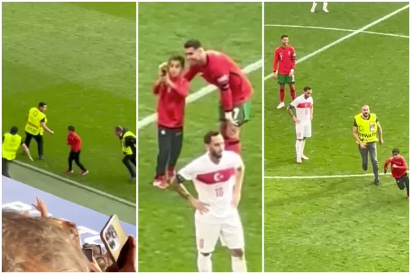 Bimbo entra in campo durante Turchia-Portogallo per un selfie con Cristiano Ronaldo: lo scatto e la fuga dribblando steward
