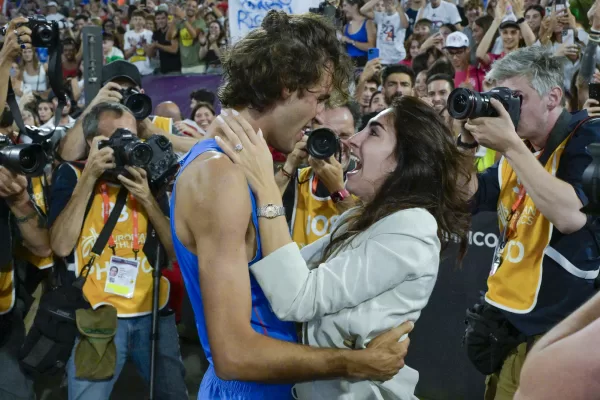 Italy’s Gianmarco Tamberi with with his wife Chiara Bontempi competes Final High Jump Men during the 26th edition of Rome 2024 European Athletics Championships at the Olympic Stadium in Rome, Italy – Tuesday, June 11, 2024 – Sport, Athletics (Photo by Fabrizio Corradetti/LaPresse)