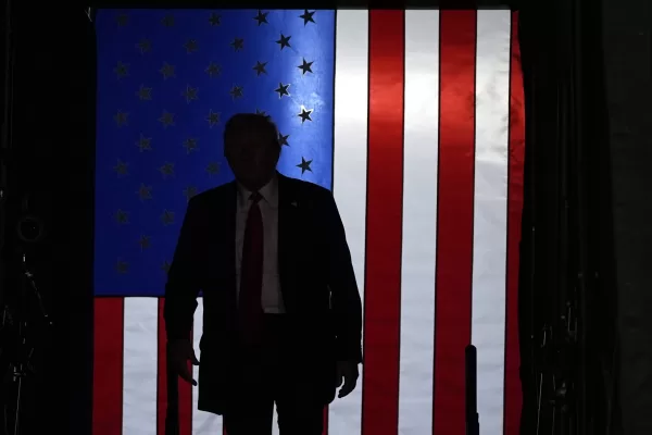 Republican presidential candidate former President Donald Trump arrives at a campaign rally, Saturday, July 20, 2024, in Grand Rapids, Mich. (AP Photo/Evan Vucci)
