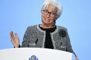 President of the European Central Bank Christine Lagarde arrives for a press conference at the ECB headquarters in Frankfurt, Germany, Thursday, Dec. 12, 2024. (Arne Dedert/dpa via AP)