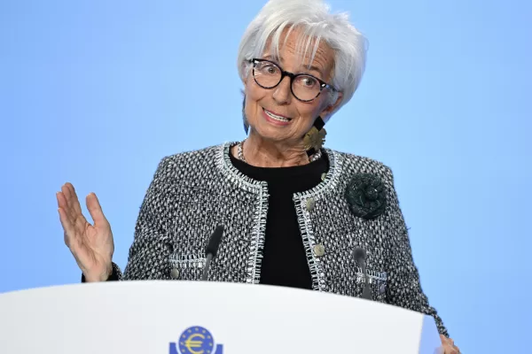 President of the European Central Bank Christine Lagarde arrives for a press conference at the ECB headquarters in Frankfurt, Germany, Thursday, Dec. 12, 2024. (Arne Dedert/dpa via AP)