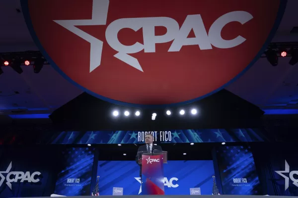 Slovakia’s Prime Minister Robert Fico speaks at the Conservative Political Action Conference, CPAC, at the Gaylord National Resort & Convention Center, Friday, Feb. 21, 2025, in Oxon Hill, Md. (AP Photo/Jose Luis Magana)