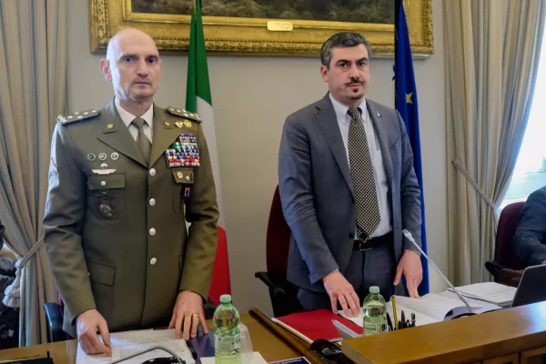 Il Segretario Generale Difesa e Direttore Nazionale degli Armamenti, Gen. C.A. Luciano Portolano, Paolo Formentini, vicepresidente III commissione, in audizione davanti alle commissioni Esteri e Difesa sulle norme controllo commercio e transito armi, presso la Camera dei Deputati a Roma, Giovedì, 11 Aprile 2024 (foto Mauro Scrobogna / LaPresse) 

The Secretary General of Defense and National Director of Armaments, Gen. C.A. Luciano Portolano,  Paolo Formentini, vicepresident III commission at the hearing before the Foreign Affairs and Defense commissions on the rules on arms trade and transit control, at the Chamber of Deputies in Rome, Thursday, April 11, 2024 (foto by Mauro Scrobogna / LaPresse)