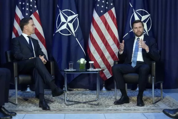 United States Vice-President JD Vance, right, speaks during a bilateral meeting with NATO Secretary General Mark Rutte on the sidelines of the Munich Security Conference in Munich, Germany, Friday, Feb. 14, 2025. (AP Photo/Matthias Schrader)
Associated Press/LaPresse United States Vice-President JD Vance, right, speaks during a bilateral meeting with NATO Secretary General Mark Rutte on the sidelines of the Munich Security Conference in Munich, Germany, Friday, Feb. 14, 2025. (AP Photo/Matthias Schrader)
Associated Press/LaPresse