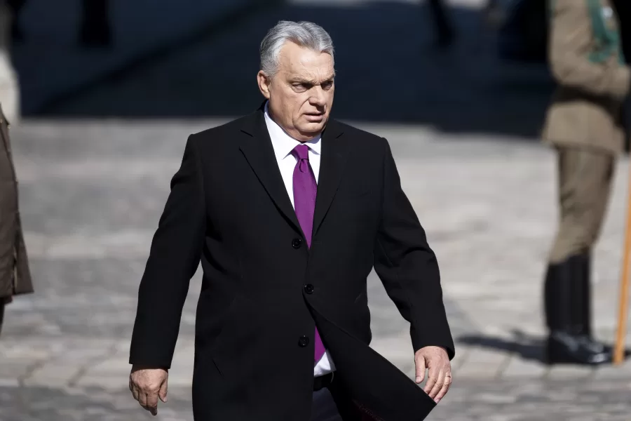 Hungarian Prime Minister Viktor Orban, arrives at a welcoming ceremony with a guard of honor for Israeli Prime Minister Benjamin Netanyahu at Buda Castle in Budapest, Hungary, on Thursday, April 3, 2025. (AP Photo/Denes Erdos)