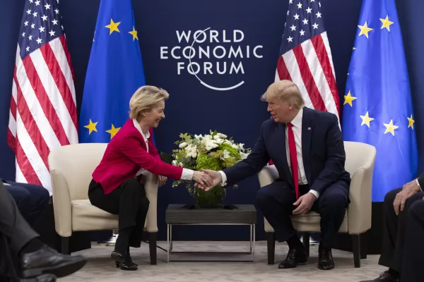 President Donald Trump meets with European Commission President Ursula von Der Leyen at the World Economic Forum, Tuesday, Jan. 21, 2020, in Davos, Switzerland. (AP Photo/ Evan Vucci) President Donald Trump meets with European Commission President Ursula von Der Leyen at the World Economic Forum, Tuesday, Jan. 21, 2020, in Davos, Switzerland. (AP Photo/ Evan Vucci)