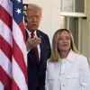President Donald Trump greets Italy’s Prime Minister Giorgia Meloni at the White House, Thursday, April 17, 2025, in Washington. (AP Photo/Alex Brandon)
Associated Press / LaPresse
Only italy and Spain President Donald Trump greets Italy’s Prime Minister Giorgia Meloni at the White House, Thursday, April 17, 2025, in Washington. (AP Photo/Alex Brandon)
Associated Press / LaPresse
Only italy and Spain