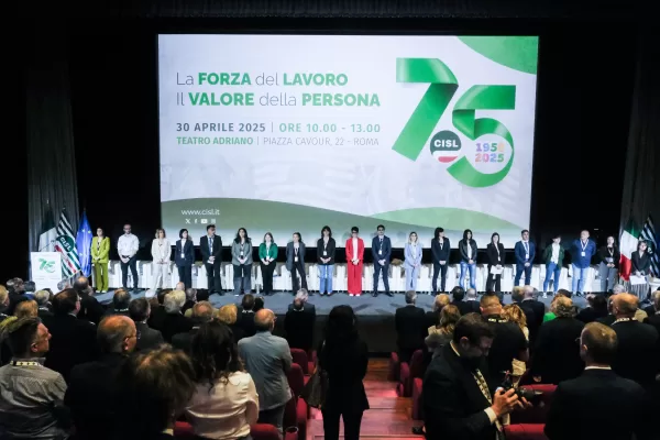 Celebrazione 75mo anniversario di fondazione della CISL “la forza del lavoro, il valore della persona”. Roma, Mercoledì 30 Aprile 2025 (foto Mauro Scrobogna / LaPresse)  

Celebration of the foundation of the Confederation on the occasion of the 75th anniversary of the foundation of the CISL “the strength of work, the value of the person”. Rome, Wednesday April 30 2025. (Photo by Mauro Scrobogna / LaPresse)