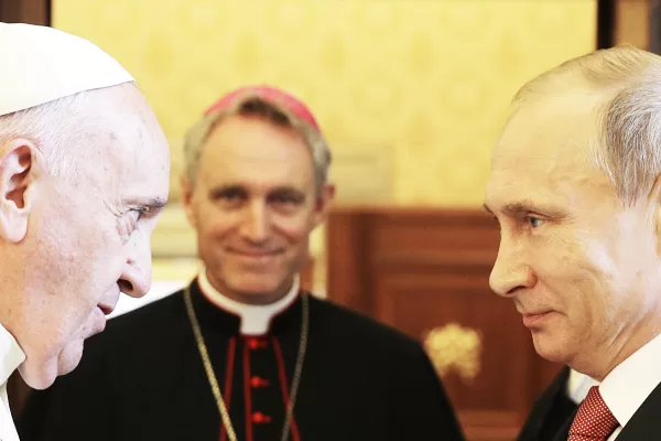 FILE – Pope Francis meets Russian President Vladimir Putin on the occasion of a private audience at the Vatican, June 10, 2015. (AP Photo/Gregorio Borgia, Pool, File) FILE – Pope Francis meets Russian President Vladimir Putin on the occasion of a private audience at the Vatican, June 10, 2015. (AP Photo/Gregorio Borgia, Pool, File)