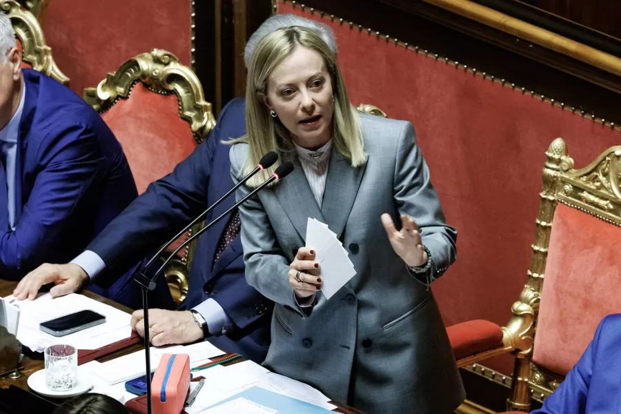 La presidente del Consiglio Giorgia Meloni al Senato durante le comunicazioni sul prossimo Consiglio europeo del 26 e 27 giugno, Roma, Martedì 24 Giugno 2025 (Foto Roberto Monaldo / LaPresse) 

Premier Giorgia Meloni addresses the Senate ahead of European Council meeting on 26-27 june, Rome, Tuesday, June 24, 2025 (Photo by Roberto Monaldo / LaPresse)