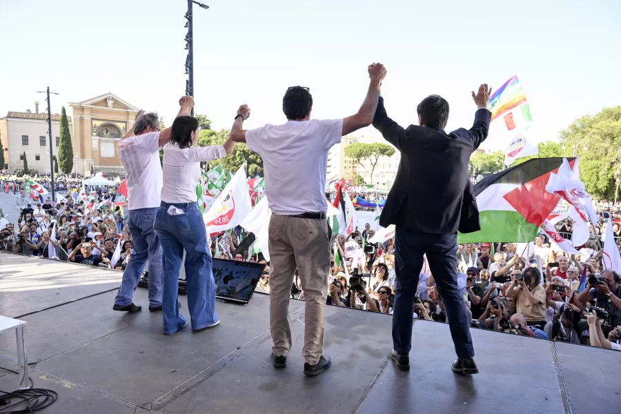 ANGELO BONELLI, ELLY SCHLEIN, NICOLA FRATOIANNI E GIUSEPPE CONTE AL TERMINE DELLA MANIFESTAZIONE