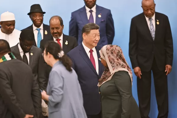 China’s President Xi Jinping, center, and African leaders prepare for a group photo during the Forum on China-Africa Cooperation (FOCAC) summit at the Great Hall of the People in Beijing, Thursday, Sept. 5, 2024. (Adek Berry/Pool Photo via AP)