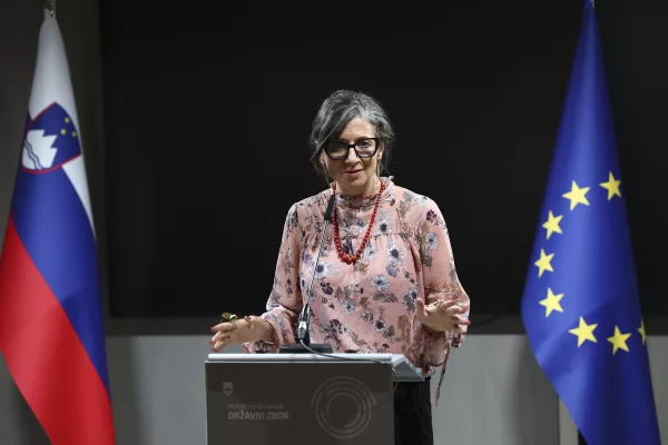 Francesca Albanese, UN Special Rapporteur for the occupied Palestinian territories speaks during a press conference, in Ljubljana, Slovenia, Thursday, July 10, 2025. (AP Photo)