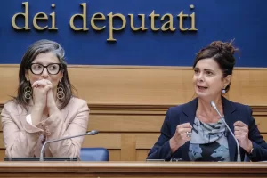 Laura Boldrini Pd, Francesca Albanese, Relatrice speciale Onu sui Territori palestinesi occupati, presenta il  rapporto ‘Da un’economia di occupazione a un’economia di genocidio’. Camera dei Deputati a Roma Martedì 29 Luglio 2025. (foto Mauro Scrobogna / LaPresse) 

Laura Boldrini PD, Francesca Albanese, UN Special Rapporteur on the Occupied Palestinian Territories, presents the report “From an Economy of Occupation to an Economy of Genocide.” Chamber of Deputies in Rome on Tuesday July 29 2025. (Photo by Mauro Scrobogna / LaPresse)