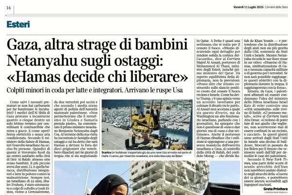 I soliti titoli-esca del Corriere su Gaza, lettore trattato da tonno con la “strage di bimbi” assente nelle quattro colonne…
