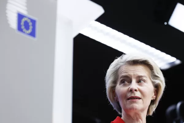 European Commission President Ursula von der Leyen addresses a media conference at an EU summit in Brussels, Thursday, June 26, 2025. (AP Photo/Omar Havana)