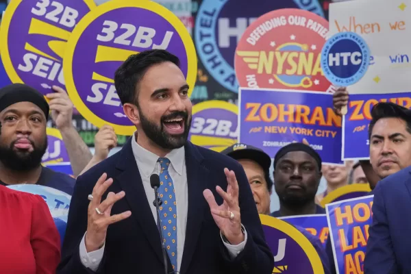 Democrat mayoral candidate Zohran Mamdani speaks during a rally at the Hotel & Gaming Trades Council headquarters in New York, Wednesday, July 2, 2025. (AP Photo/Richard Drew) Democrat mayoral candidate Zohran Mamdani speaks during a rally at the Hotel & Gaming Trades Council headquarters in New York, Wednesday, July 2, 2025. (AP Photo/Richard Drew)