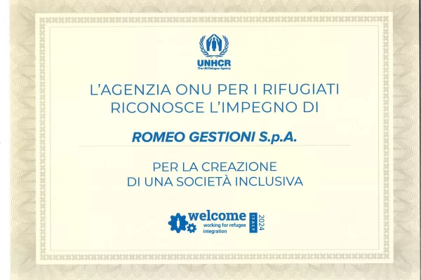 Romeo Gestioni premiata da UNHCR per l’attuazione di corridoi lavorativi dedicati