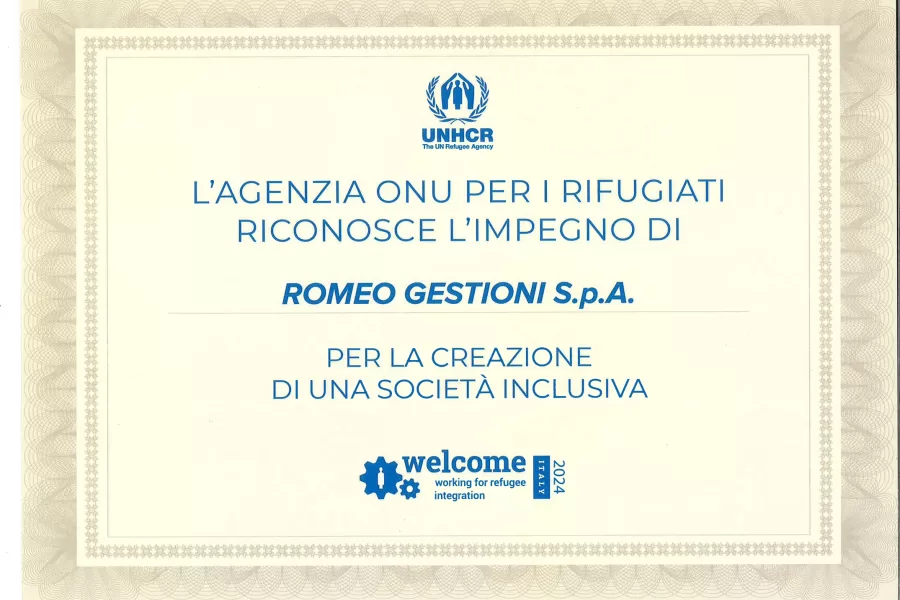 Romeo Gestioni premiata da UNHCR per l’attuazione di corridoi lavorativi dedicati