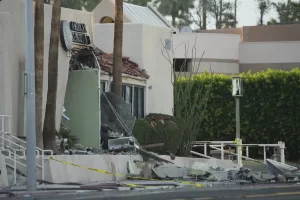 FILE – Damage to a building is seen after an explosion in Palm Springs, Calif., on Saturday, May 17, 2025. (AP Photo/Eric Thayer, File) FILE – Damage to a building is seen after an explosion in Palm Springs, Calif., on Saturday, May 17, 2025. (AP Photo/Eric Thayer, File)