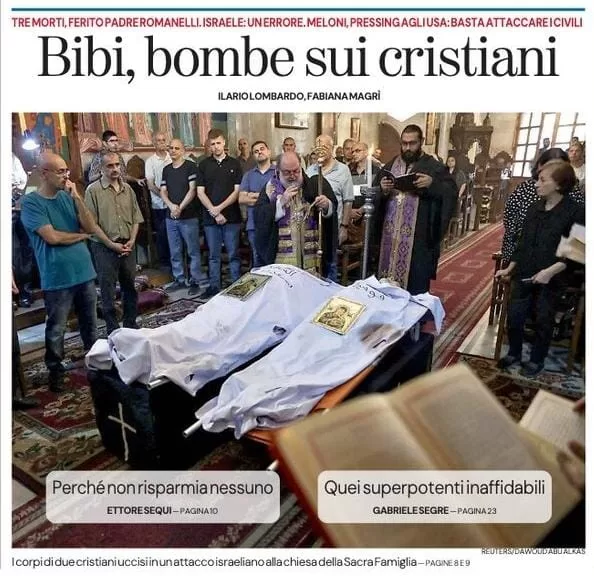 “Bibi, bombe sui cristiani”, l’osceno titolo de La Stampa: il doppiopesismo e quel “Sinwar, strage di ebrei” mai scritto