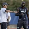 Napolis head coach Antonio Conte, Napoli’s Romelu Lukaku during the training session of the SSC Napoli retreat in Dimaro on 18 July 2025
 Sport – Soccer . 
(Photo by Alessandro Garofalo/LaPresse)