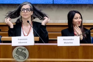 Alessandra Maiorino M5S con Francesca Albanese, Relatrice speciale Onu sui Territori palestinesi occupati, che presenta il  rapporto ‘Da un’economia di occupazione a un’economia di genocidio’. Senato a Roma Mercoledì 30 Luglio 2025. (foto Mauro Scrobogna / LaPresse) 

Alessandra Maiorino M5S con Francesca Albanese, UN Special Rapporteur on the Occupied Palestinian Territories, who presents the report “From an Economy of Occupation to an Economy of Genocide.” Senate in Rome on Wednesday July 30 2025. (Photo by Mauro Scrobogna / LaPresse)