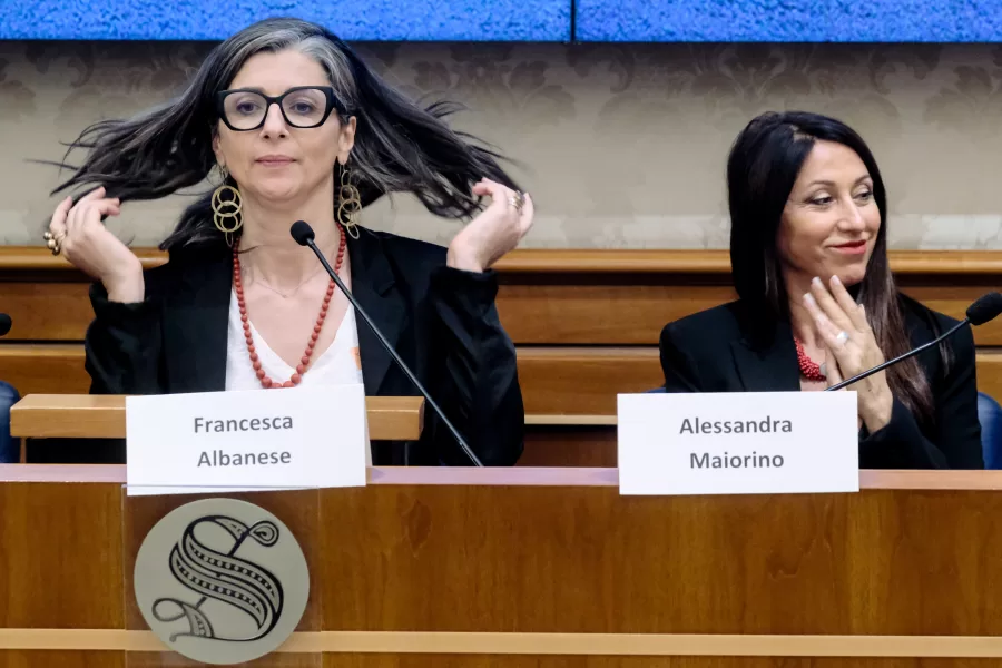 Alessandra Maiorino M5S con Francesca Albanese, Relatrice speciale Onu sui Territori palestinesi occupati, che presenta il  rapporto ‘Da un’economia di occupazione a un’economia di genocidio’. Senato a Roma Mercoledì 30 Luglio 2025. (foto Mauro Scrobogna / LaPresse) 

Alessandra Maiorino M5S con Francesca Albanese, UN Special Rapporteur on the Occupied Palestinian Territories, who presents the report “From an Economy of Occupation to an Economy of Genocide.” Senate in Rome on Wednesday July 30 2025. (Photo by Mauro Scrobogna / LaPresse)