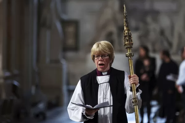 The Bishop of London Sarah Mullally participate in a Service of Prayer and Reflection, following the passing of Britain’s Queen Elizabeth II, at St Paul’s Cathedral in London, Friday Sept. 9, 2022. (Paul Childs/Pool via AP)