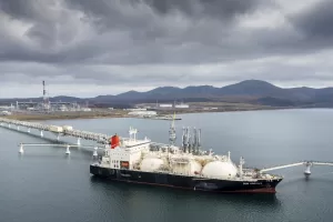 FILE – The tanker Sun Arrows loads its cargo of liquefied natural gas from the Sakhalin-2 project in the port of Prigorodnoye, Russia, on Oct. 29, 2021. European leaders are turning to Africa for more natural gas as the EU tries to replace Russian exports amid the war in Ukraine. (AP Photo, File)