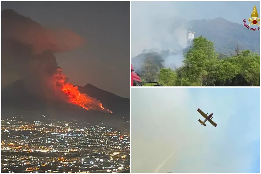 Incendio Vesuvio, fronte di fuoco di oltre 3mila metri: 10 elicotteri e quasi 200 soccorritori. De Luca: “Stato mobilitazione nazionale”