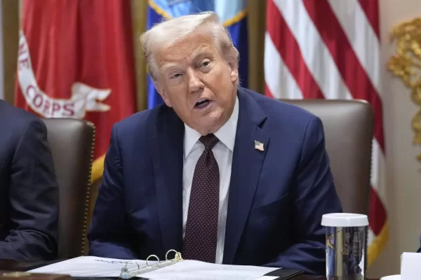 President Donald Trump speaks during a cabinet meeting, Tuesday, Aug. 26, 2025, at the White House in Washington. (AP Photo/Mark Schiefelbein)