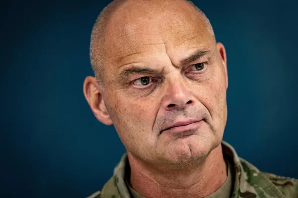Chief of Defence Michael Wiggers Hyldgaard attends a joint authority press conference at the National Police in Copenhagen, Denmark, Thursday, Sept. 25, 2025. (Emil Nicolai Helms/Ritzau Scanpix via AP)
