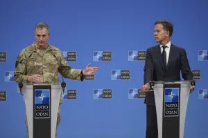 NATO Secretary General Mark Rutte, right, and Supreme Allied Commander Europe (SACEUR), General Alexus G. Grynkewich address the media at NATO headquarters in Brussels, Friday, Sept. 12, 2025. (AP Photo/Virginia Mayo)
Associated Press / LaPresse
Only italy and spain NATO Secretary General Mark Rutte, right, and Supreme Allied Commander Europe (SACEUR), General Alexus G. Grynkewich address the media at NATO headquarters in Brussels, Friday, Sept. 12, 2025. (AP Photo/Virginia Mayo)
Associated Press / LaPresse
Only italy and spain