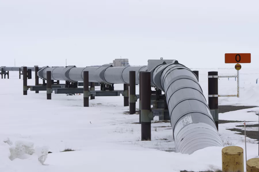 The start of the Trans-Alaska Pipeline is seen at the Pump Station 1 on Monday, June 2, 2025, located near Deadhorse, Alaska, on the state’s prodigious North Slope. (AP Photo/Jenny Kane)


Associated Press/LaPresse