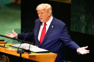 President Donald Trump address the 80th session of the United Nations General Assembly, Tuesday, Sept. 23, 2025, at U.N. headquarters. (AP Photo/Yuki Iwamura)