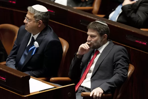 FILE -Far-right Israeli lawmakers Itamar Ben Gvir, center, and Bezalel Smotrich, right, attend the swearing-in ceremony for Israel’s parliament, at the Knesset, in Jerusalem, Nov. 15, 2022. (AP Photo/ Maya Alleruzzo, Pool, File) 



Associated Press / LaPresse
Only italy and spain