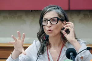 Francesca Albanese  in occasione della conferenza stampa AVS  su impatto delle sanzioni USA sulla relatrice ONU Francesca Albanese. Senato a Roma, Giovedì 04 Settembre 2025. (foto Mauro Scrobogna / LaPresse) 

Francesca Albanese at the AVS press conference on the impact of US sanctions on UN rapporteur Francesca Albanese. Senate in Rome, Thursday September 04 2025. (Photo by Mauro Scrobogna / LaPresse)