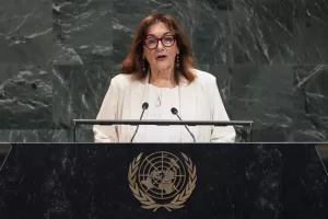 European Union Commissioner for the Mediterranean Dubravka Suica addresses the United Nations General Assembly, Monday, July 28, 2025. (AP Photo/Richard Drew) 



Associated Press / LaPresse
Only italy and spain
