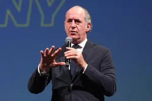 Luca Zaia  during the press conference to present the closing ceremony of the Milano Cortina 2026 Winter Olympics at the Verona Arena  – 
Philharmonic Theater .  Verona  , north Italy – Thursday , November 6 ,  2025. Sport – news . (Photo by Spada/LaPresse)