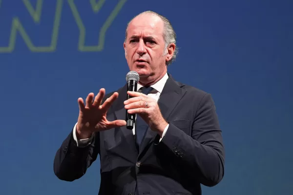 Luca Zaia  during the press conference to present the closing ceremony of the Milano Cortina 2026 Winter Olympics at the Verona Arena  – 
Philharmonic Theater .  Verona  , north Italy – Thursday , November 6 ,  2025. Sport – news . (Photo by Spada/LaPresse)