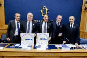 Enrico Costa, Giuseppe Benedetto, Andrea Cangini, Gian Domenico Caiazza, Antonio Di Pietro in occasione della presentazione di  Si separa comitato referendario per il sì alla separazione delle carriere in magistratura . Camera dei Deputati a Roma Mercoledì 12 Novembre 2025 (foto Mauro Scrobogna / LaPresse)  

Enrico Costa, Giuseppe Benedetto, Andrea Cangini, Gian Domenico Caiazza, Antonio Di Pietro on the occasion of the presentation of the referendum committee ‘Si separa’ (It’s separating), which supports the separation of judicial careers. The Chamber of Deputies in Rome on Wednesday 12 November 2025. (Photo by Mauro Scrobogna / LaPresse)