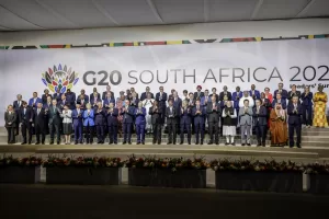 Leaders and delegates pose for a group photo, on the opening day of the G20 Leaders’ Summit, in Johannesburg, South Africa, Saturday, Nov. 22, 2025. (Gianluigi Guercia/Pool Photo via AP) Leaders and delegates pose for a group photo, on the opening day of the G20 Leaders’ Summit, in Johannesburg, South Africa, Saturday, Nov. 22, 2025. (Gianluigi Guercia/Pool Photo via AP)