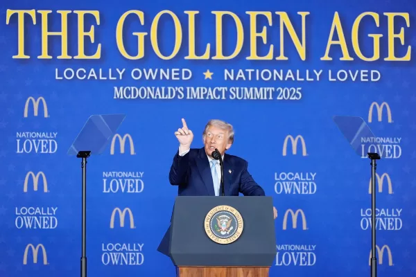 President Donald Trump speaks at the McDonald’s Impact Summit, Monday, Nov. 17, 2025, in Washington. (AP Photo/Alex Brandon)