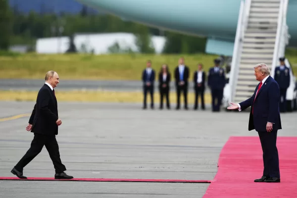 President Donald Trump greets Russia’s President Vladimir Putin Friday, Aug. 15, 2025, at Joint Base Elmendorf-Richardson, Alaska. (AP Photo/Julia Demaree Nikhinson) President Donald Trump greets Russia’s President Vladimir Putin Friday, Aug. 15, 2025, at Joint Base Elmendorf-Richardson, Alaska. (AP Photo/Julia Demaree Nikhinson)