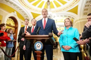 Senate Majority Leader John Thune, R-S.D., joined by, from left, Sen. Tom Cotton, R-Ark., Senate Majority Whip John Barrasso, of Wyo., and Sen. Shelley Moore Capito, R-W.Va., speaks with reporters following a closed-door meeting of Senate Republicans on Capitol Hill, Tuesday, Nov. 4, 2025, in Washington. (AP Photo/Mark Schiefelbein)
Associated Press / LaPresse
Only italy and spain Senate Majority Leader John Thune, R-S.D., joined by, from left, Sen. Tom Cotton, R-Ark., Senate Majority Whip John Barrasso, of Wyo., and Sen. Shelley Moore Capito, R-W.Va., speaks with reporters following a closed-door meeting of Senate Republicans on Capitol Hill, Tuesday, Nov. 4, 2025, in Washington. (AP Photo/Mark Schiefelbein)
Associated Press / LaPresse
Only italy and spain