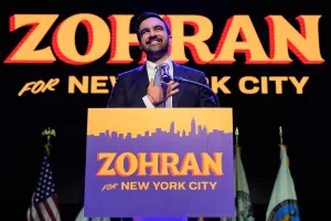 Zohran Mamdani speaks during a victory speech at a mayoral election night watch party, Tuesday, Nov. 4, 2025, in New York. (AP Photo/Yuki Iwamura)