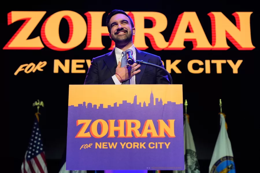 Zohran Mamdani speaks during a victory speech at a mayoral election night watch party, Tuesday, Nov. 4, 2025, in New York. (AP Photo/Yuki Iwamura)