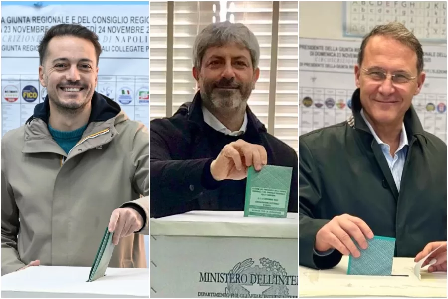 Da sinistra Giuliano Granato, Roberto Fico ed Edmondo Cirielli